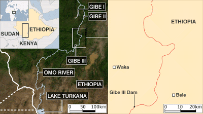 Infografía de la ubicación de la presa Gibe III / Vía BBC News.-